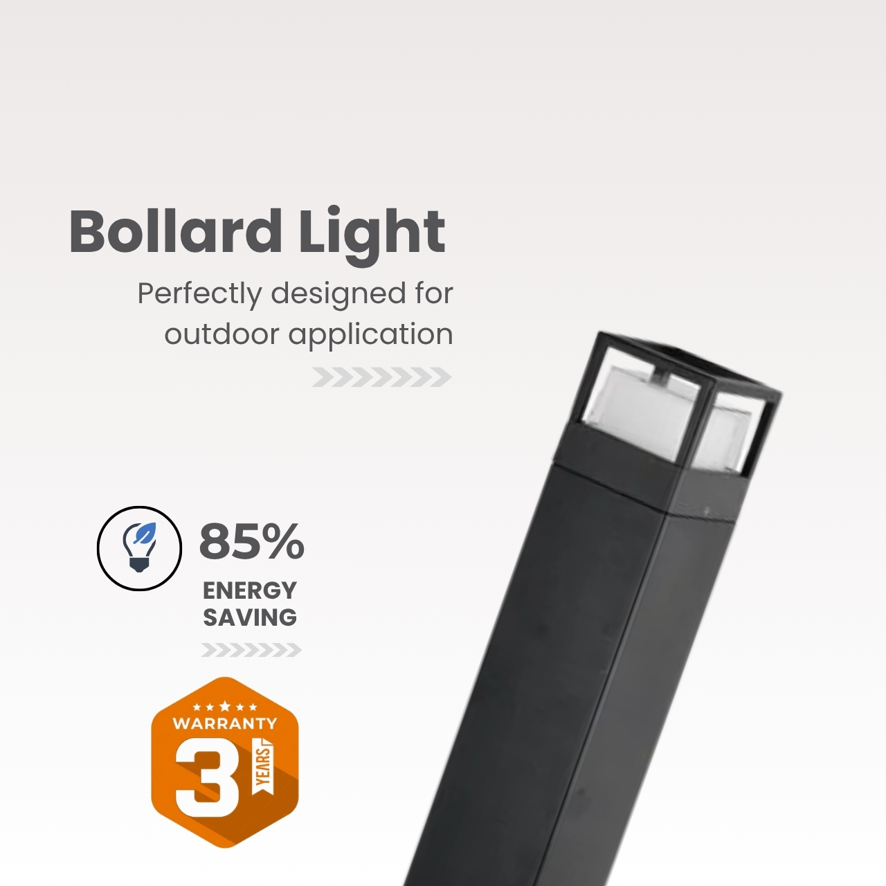 die cast aluminium bollard light led 12W 3000K garden square black