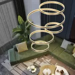 Modern gold 6-rings chandelier for living area, hotels, office