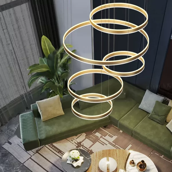 Modern gold 6-rings chandelier for living area, hotels, office