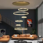 Modern gold 6-rings chandelier for living area, hotels, office