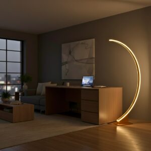 Metal Linear Shape Floor Light Modern Arch Design Warm White Gold