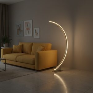 Metal Linear Shape Floor Light Modern Arch Design Warm White Nickle