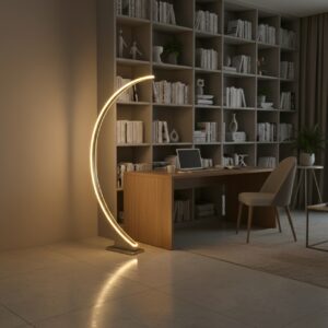 Metal Linear Shape Floor Light Modern Arch Design Warm White Nickle