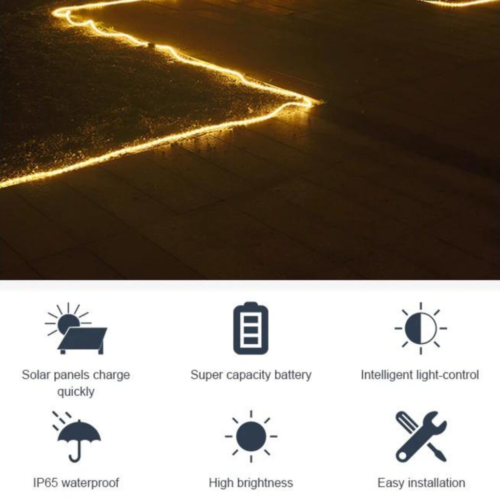 10M LED Solar Strip Light Super Capacity Battery IP65 Outdoor Decoration Light
