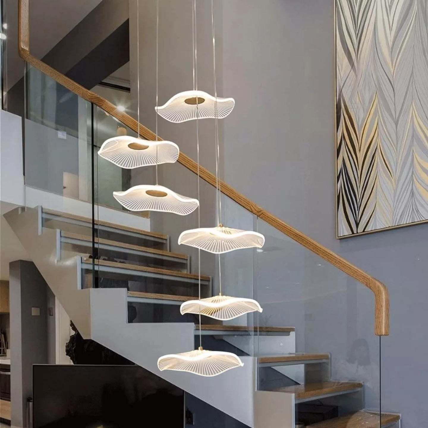 large modern hanging pendant light stairs, loft