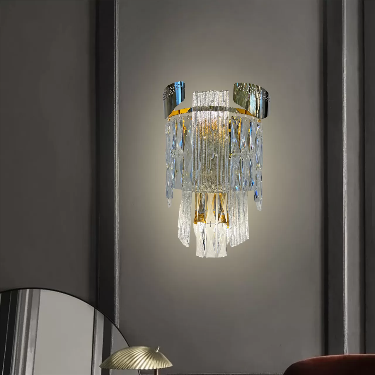 Gold Crystal Wall Light E14 Bulb