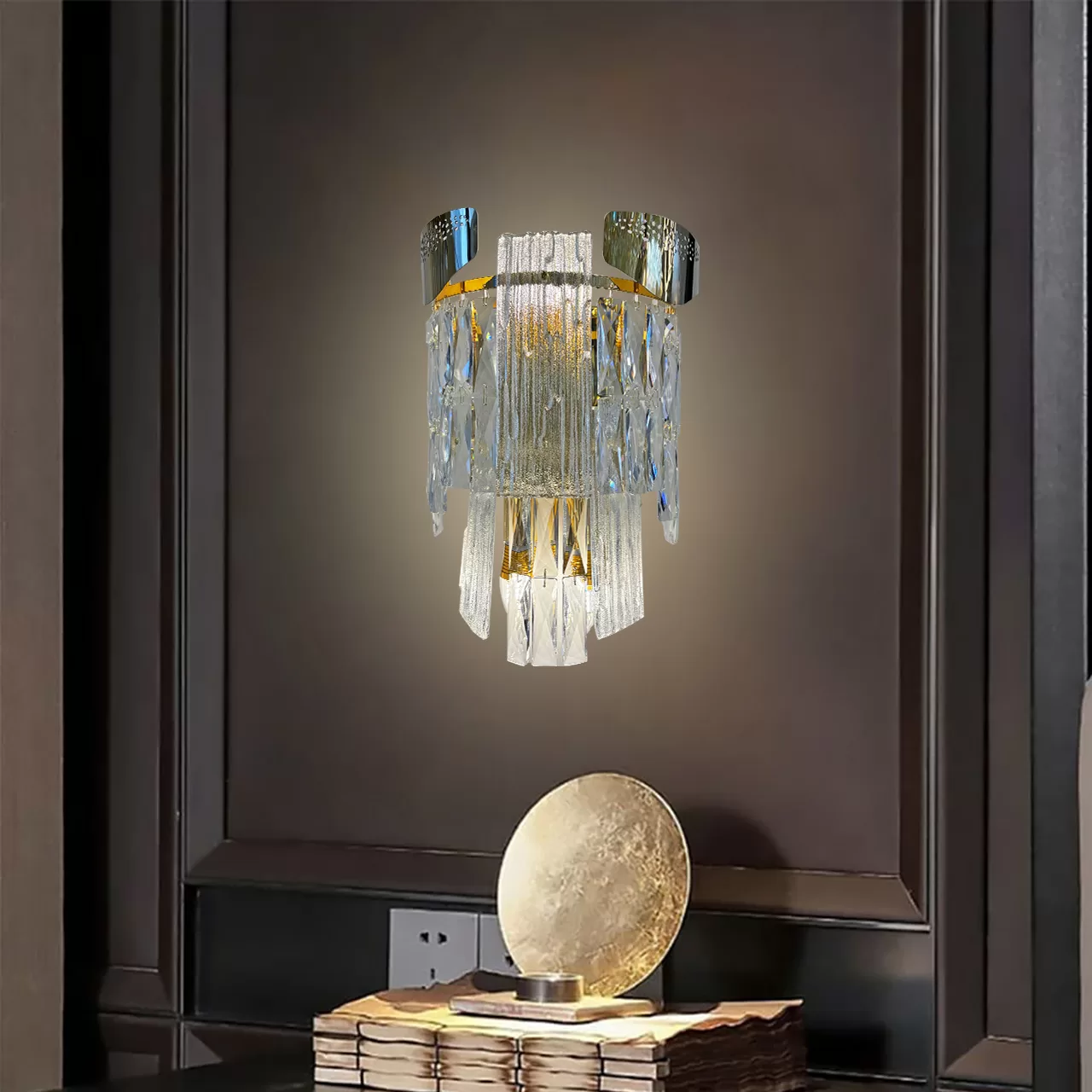 Gold Crystal Wall Light E14 Bulb