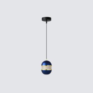 Elegant blue sphere pendant light with a clear, textured crystal band around its middle and down light 3000K