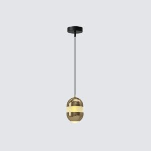 Elegant gold sphere pendant light with a clear, textured crystal band around its middle and down light 3000K