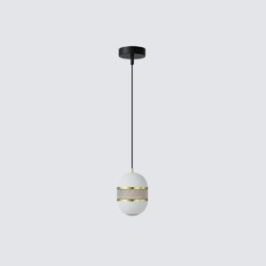 Elegant white sphere pendant light with a clear, textured crystal band around its middle and down light 3000K