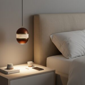 Elegant sphere pendant light with a clear, textured crystal band around its middle and down light 3000K