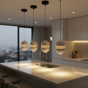 Elegant sphere pendant light with a clear, textured crystal band around its middle and down light 3000K
