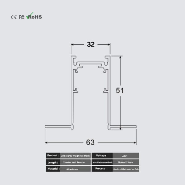 48V Magnetic Track Lights Aluminium Profiles