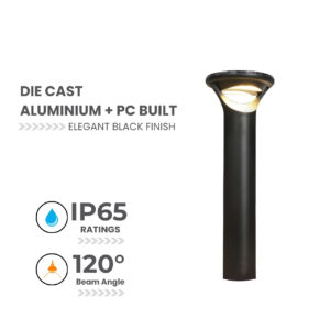 solar bollard lawn led light 3000K black