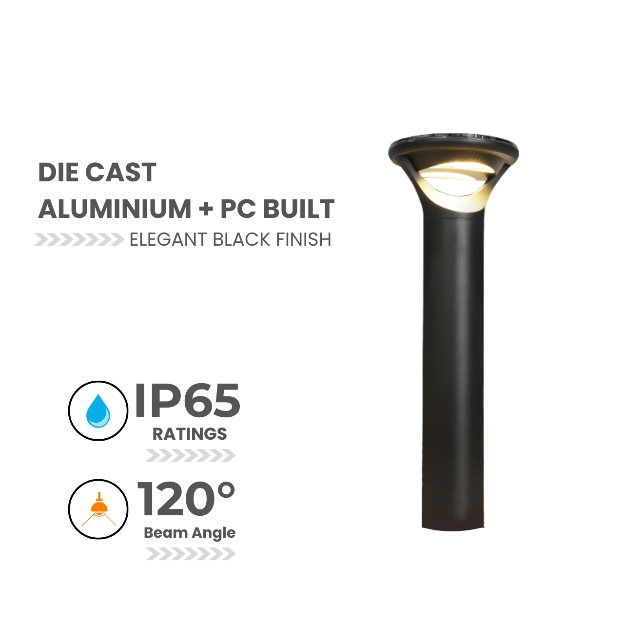 solar bollard lawn led light 3000K black