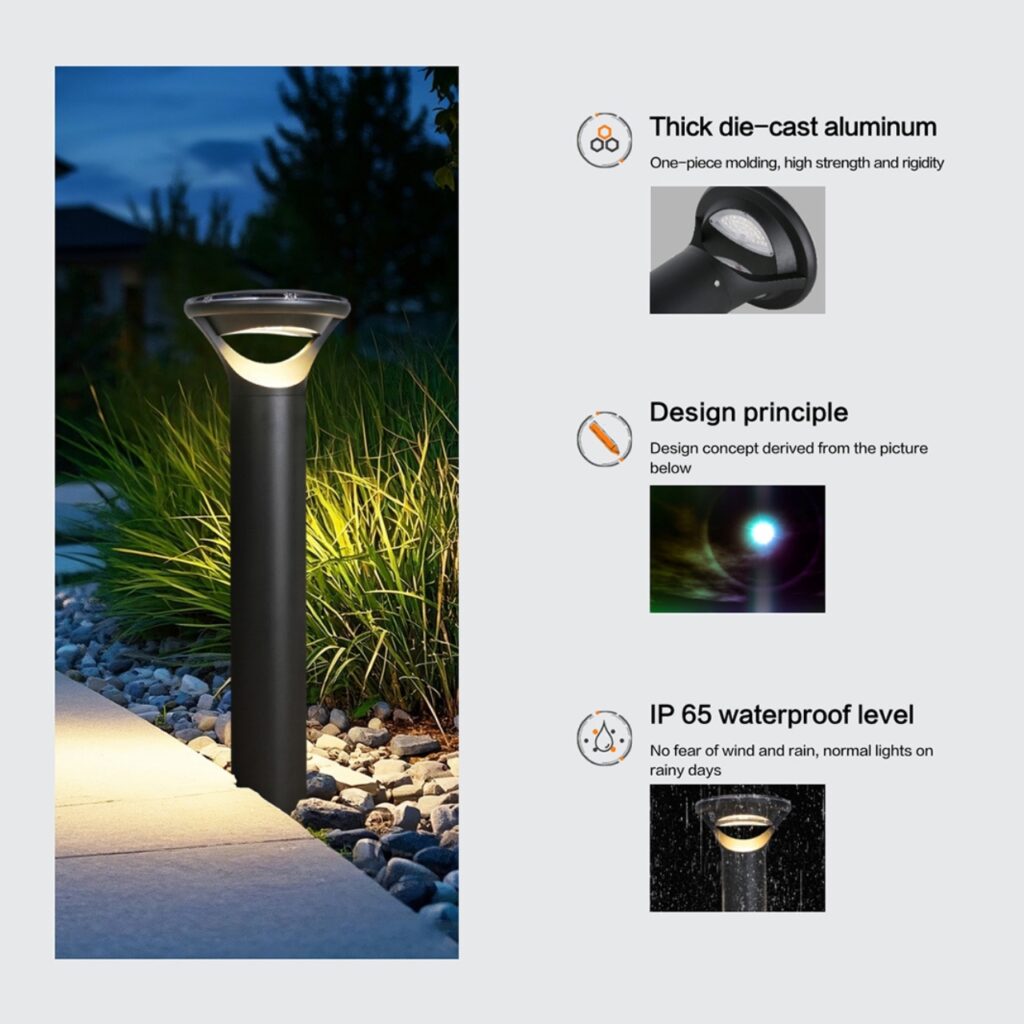 solar bollard lawn led light 3000K black IP65
