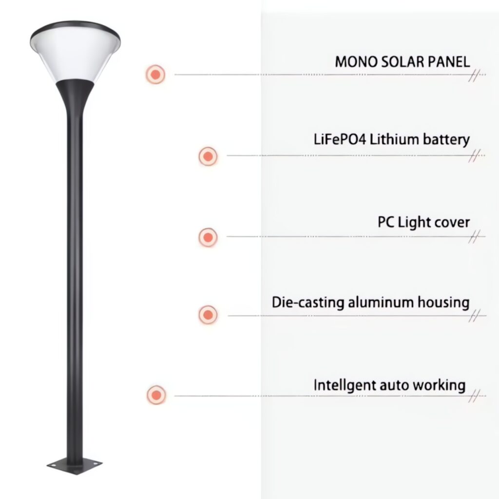 solar pole led light 3000K black IP65