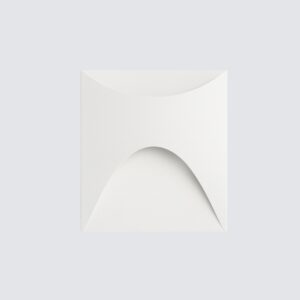 A modern, black, square-shaped step light with a curved, flowing front design