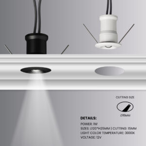 Led Mini Downlight DC12V 1W, suitable for bookcases, cabinets, and various display cabinets as decorative lights, recessed installation