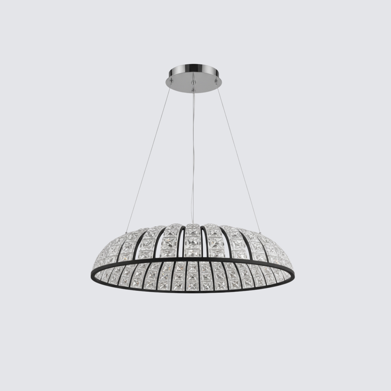 Modern crystal LED chandelier with chrome canopy 3 light colors