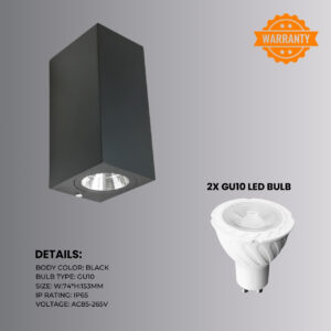 Modern Square Up and Down Round GU10 Wall Light, Indoor/Outdoor Wall Light IP65 Waterproof