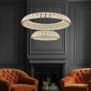 Modern two-tier crystal LED chandelier with chrome finish