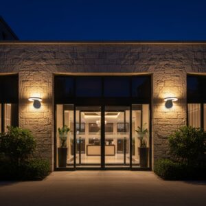 Modern black LED wall light sconce with warm glow, ideal for luxury villa outdoor and indoor use 3000K