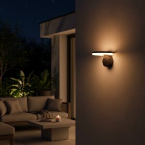 Modern black LED wall light sconce with warm glow, ideal for luxury villa outdoor and indoor use 3000K