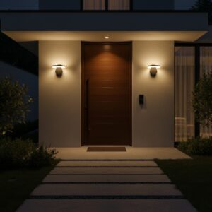 Modern black LED wall light sconce with warm glow, ideal for luxury villa outdoor and indoor use 3000K