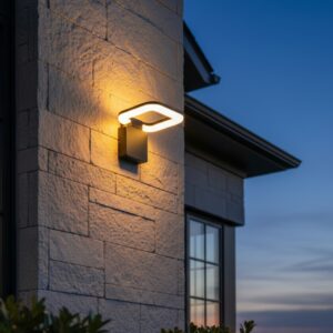 Modern black square LED wall light sconce with warm glow, ideal for luxury villa outdoor and indoor use 3000K