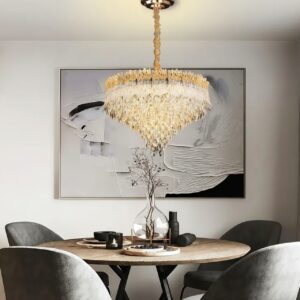 Modern Crystal Chandelier, Golden for Dining Room, Oval Ceiling Fixture Suitable for Kitchen Island, Bar, Bedroom, Living Room 80cm