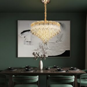 Modern Crystal Chandelier, Golden for Dining Room, Oval Ceiling Fixture Suitable for Kitchen Island, Bar, Bedroom, Living Room 80cm