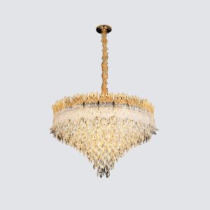 Modern Crystal Chandelier, Golden for Dining Room, Oval Ceiling Fixture Suitable for Kitchen Island, Bar, Bedroom, Living Room 80cm