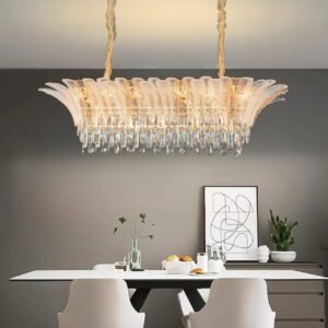 Modern Oval Crystal Chandelier, K9 Crystal, Golden Chandeliers Contemporary Round Crystal Pendant Ceiling Light Fixture for Dining Living Room Kitchen Island