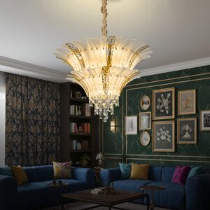 Modern Crystal Chandelier, Golden for Dining Room, Oval Ceiling Fixture Suitable for Kitchen Island, Bar, Bedroom, Living Room