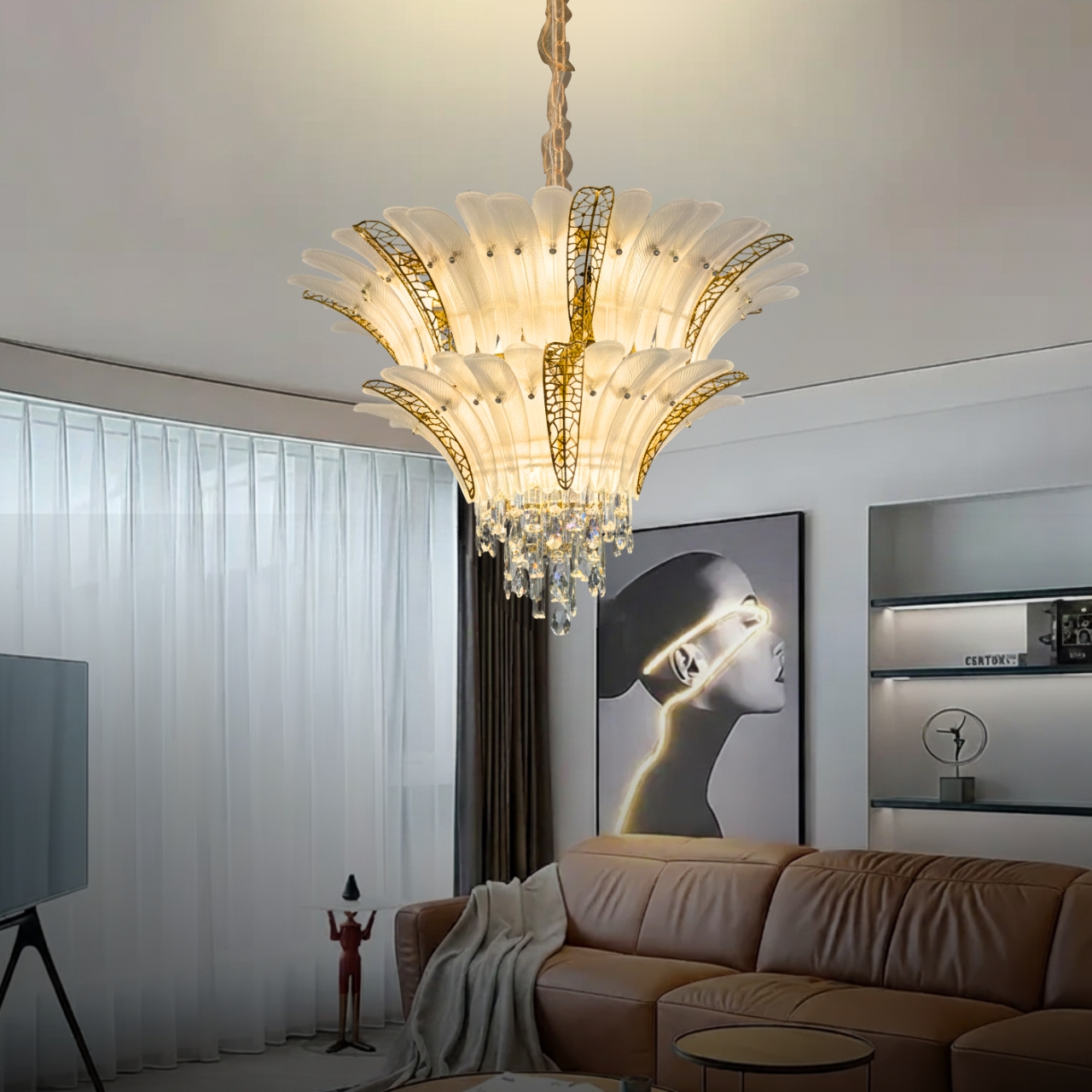 Modern Crystal Chandelier, Golden for Dining Room, Oval Ceiling Fixture Suitable for Kitchen Island, Bar, Bedroom, Living Room