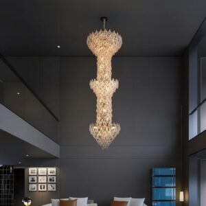 Modern Long Height Crystal Chandelier, Golden for Dining Room, Oval Ceiling Fixture Suitable for Kitchen Island, Bar, Bedroom, Living Room