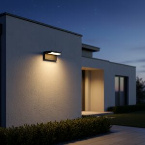 Modern black LED wall light sconce with warm glow, ideal for luxury villa outdoor and indoor use 3000K
