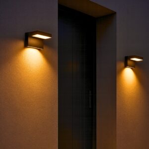 Modern black LED wall light sconce with warm glow, ideal for luxury villa outdoor and indoor use 3000K
