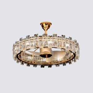 Chandelier, Clear Crystal Ceiling Fan Round Ceiling Lights with Fan for Bedroom Living Room Lounge 80cm