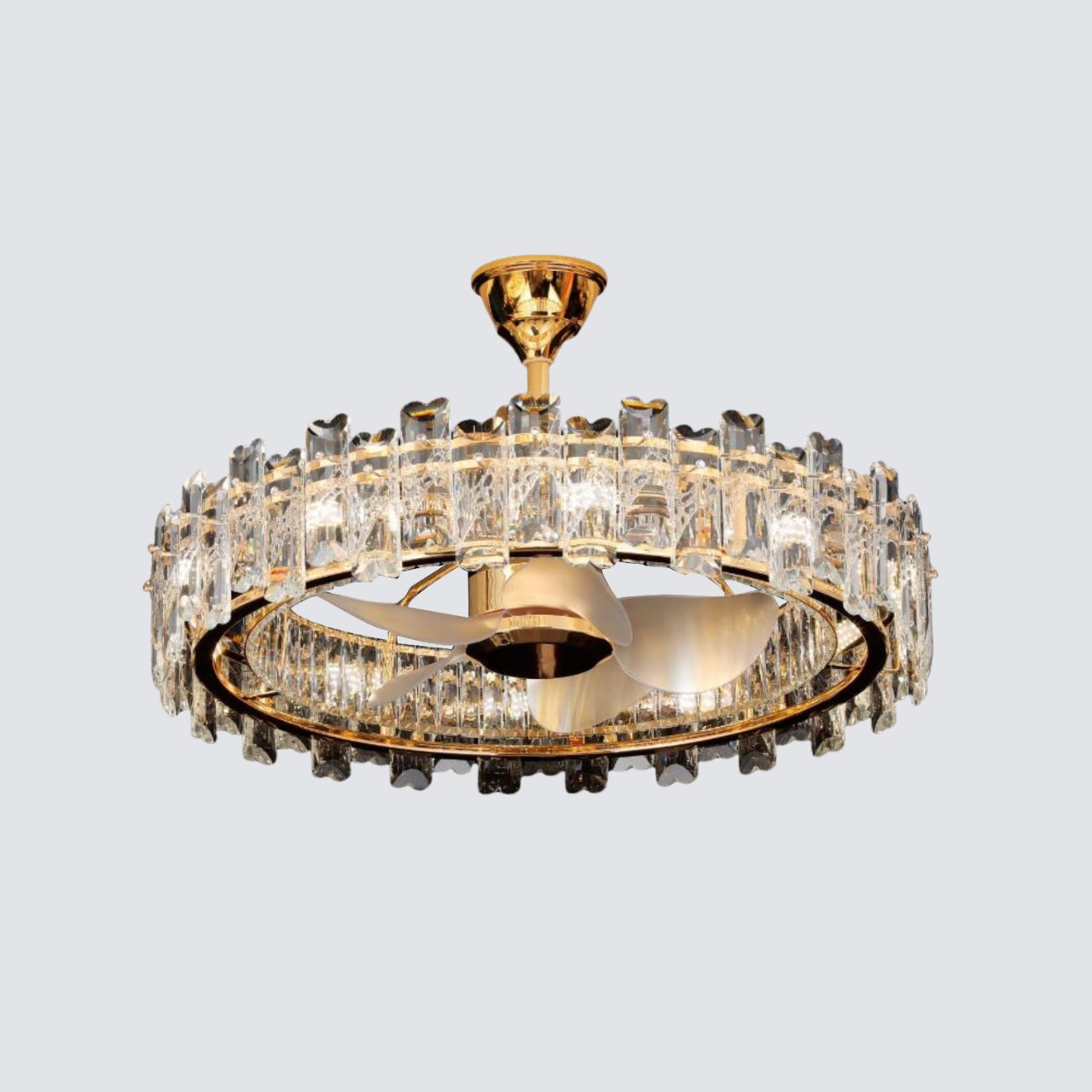 Chandelier, Clear Crystal Ceiling Fan Round Ceiling Lights with Fan for Bedroom Living Room Lounge 80cm
