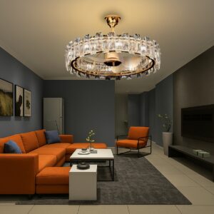 Chandelier, Clear Crystal Ceiling Fan Round Ceiling Lights with Fan for Bedroom Living Room Lounge 80cm