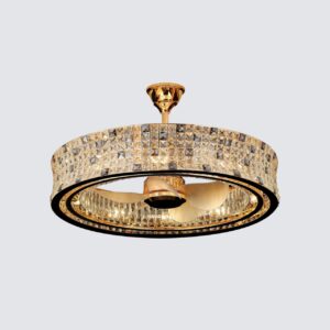Chandelier, Clear Crystal Ceiling Fan Round Ceiling Lights with Fan for Bedroom Living Room Lounge 80cm