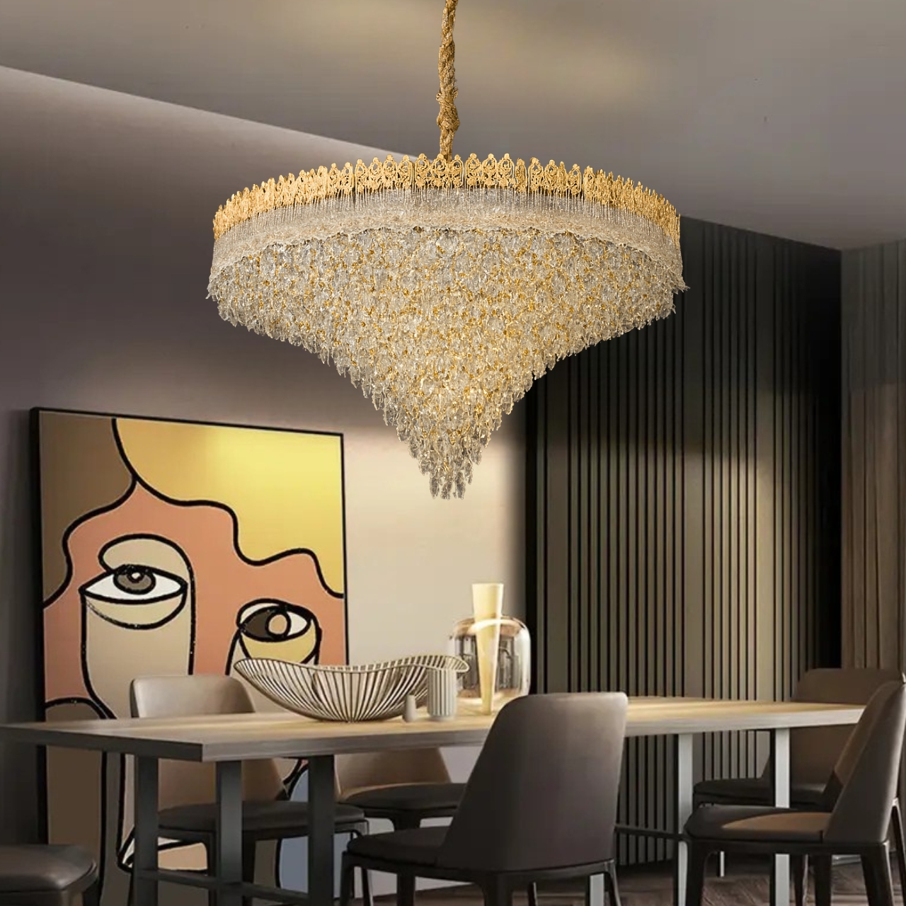Modern Crystal Chandelier, Golden for Dining Room, Oval Ceiling Fixture Suitable for Kitchen Island, Bar, Bedroom, Living Room