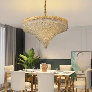 Modern Crystal Chandelier, Golden for Dining Room, Oval Ceiling Fixture Suitable for Kitchen Island, Bar, Bedroom, Living Room