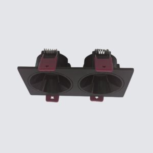 Black recessed square double GU10 downlight frame with tiltable spotlight