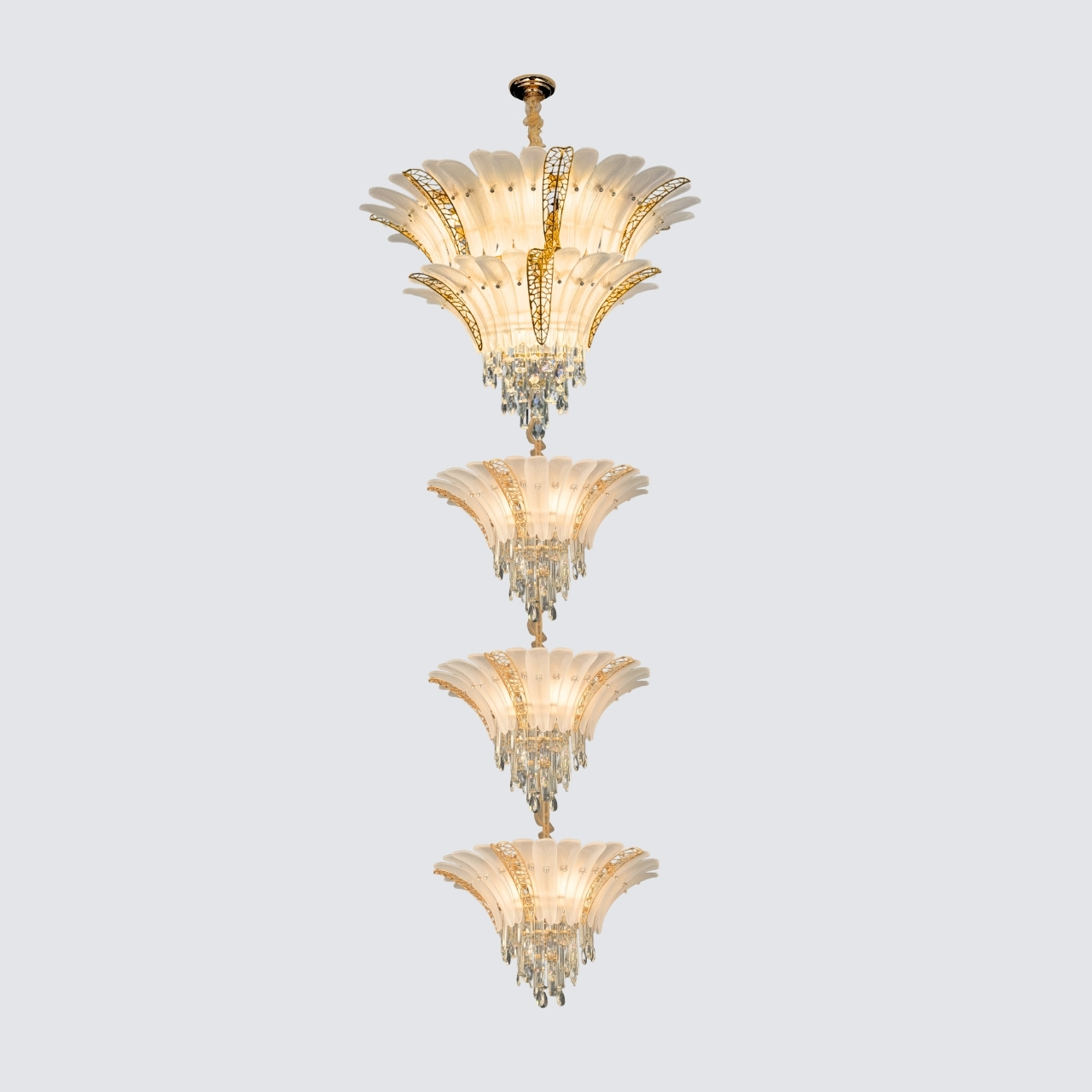 Modern Double Height Crystal Chandelier, Golden for Dining Room, Oval Ceiling Fixture Suitable for Kitchen Island, Bar, Bedroom, Living Room