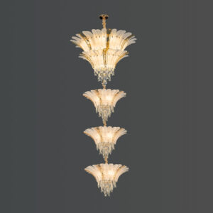 Modern Double Height Crystal Chandelier, Golden for Dining Room, Oval Ceiling Fixture Suitable for Kitchen Island, Bar, Bedroom, Living Room