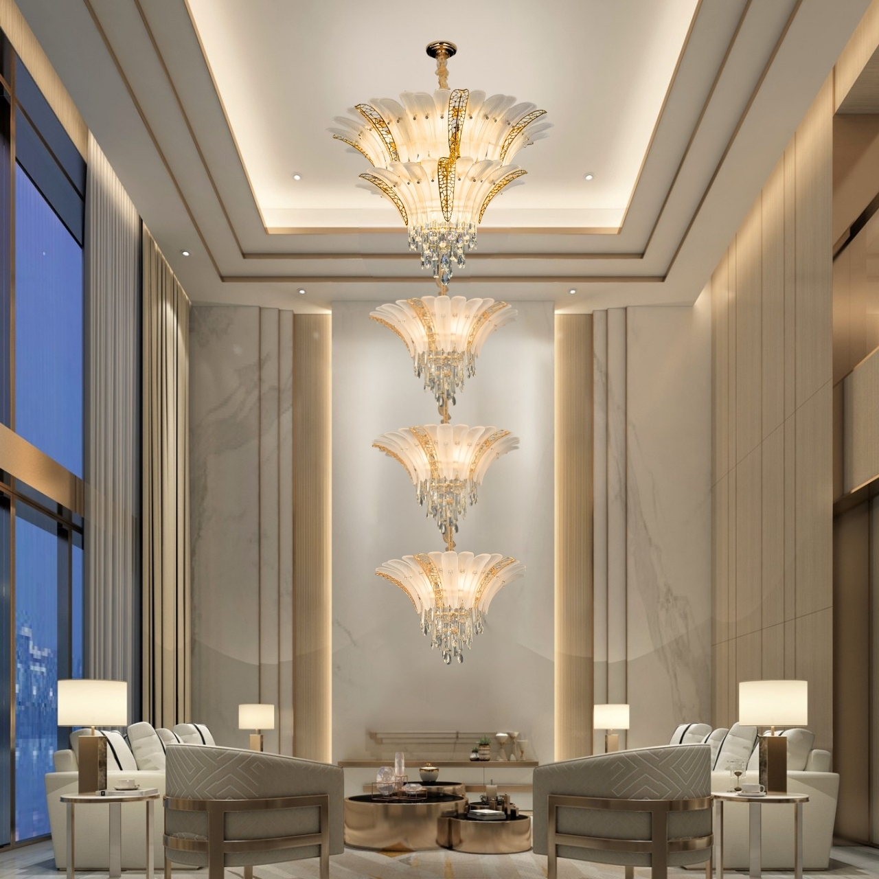 Modern Double Height Crystal Chandelier, Golden for Dining Room, Oval Ceiling Fixture Suitable for Kitchen Island, Bar, Bedroom, Living Room