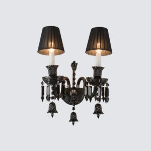 Elegant black crystal E14 bulb wall lamp with three lights and dark shades